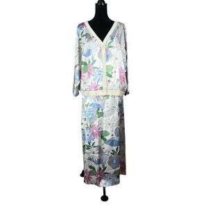 Retro Floral Print Skirt Set Like My Choice Cardigan Jacket Top Maxi Skirt Mod